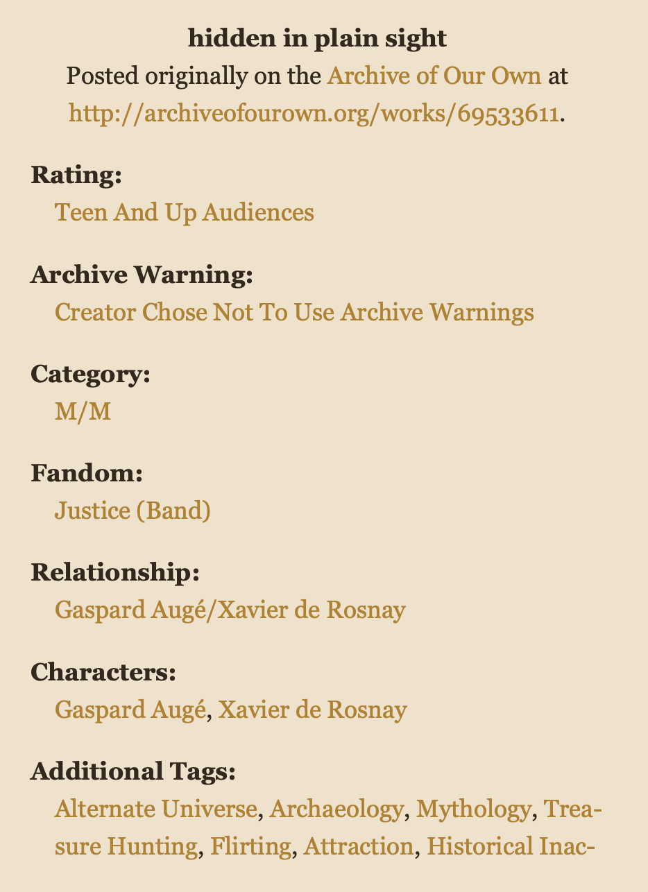 front page of an epub downloaded from ao3, displaying information about my fic "hidden in plain sight" 
