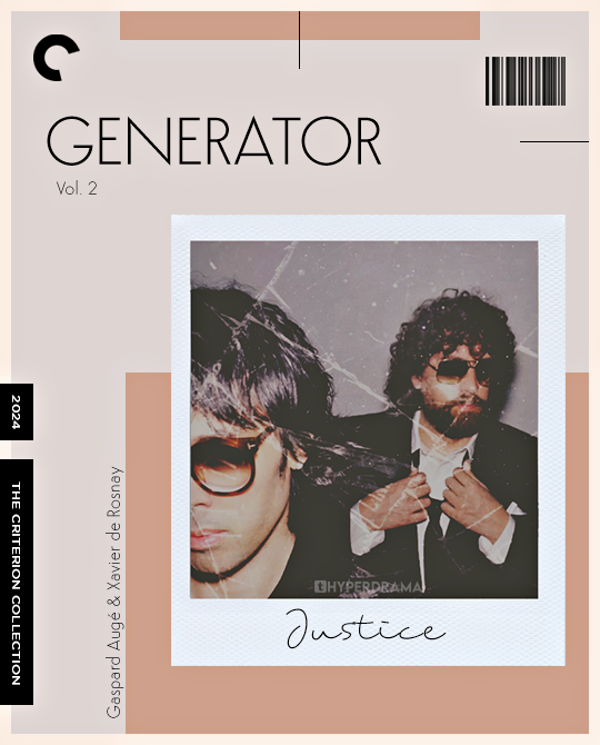 a fake criterion film poster, designed to be remniscient of fashion magazines, inspired by the song "generator" by justice
